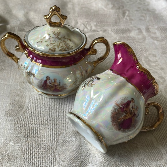 USA Imports Cosmos Japan iridescent porcelain Creamer Pitcher & sugar bowl - Picture 4 of 8